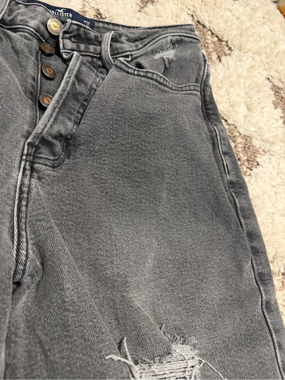 Hollister Washed Gray Button-Fly Jeans